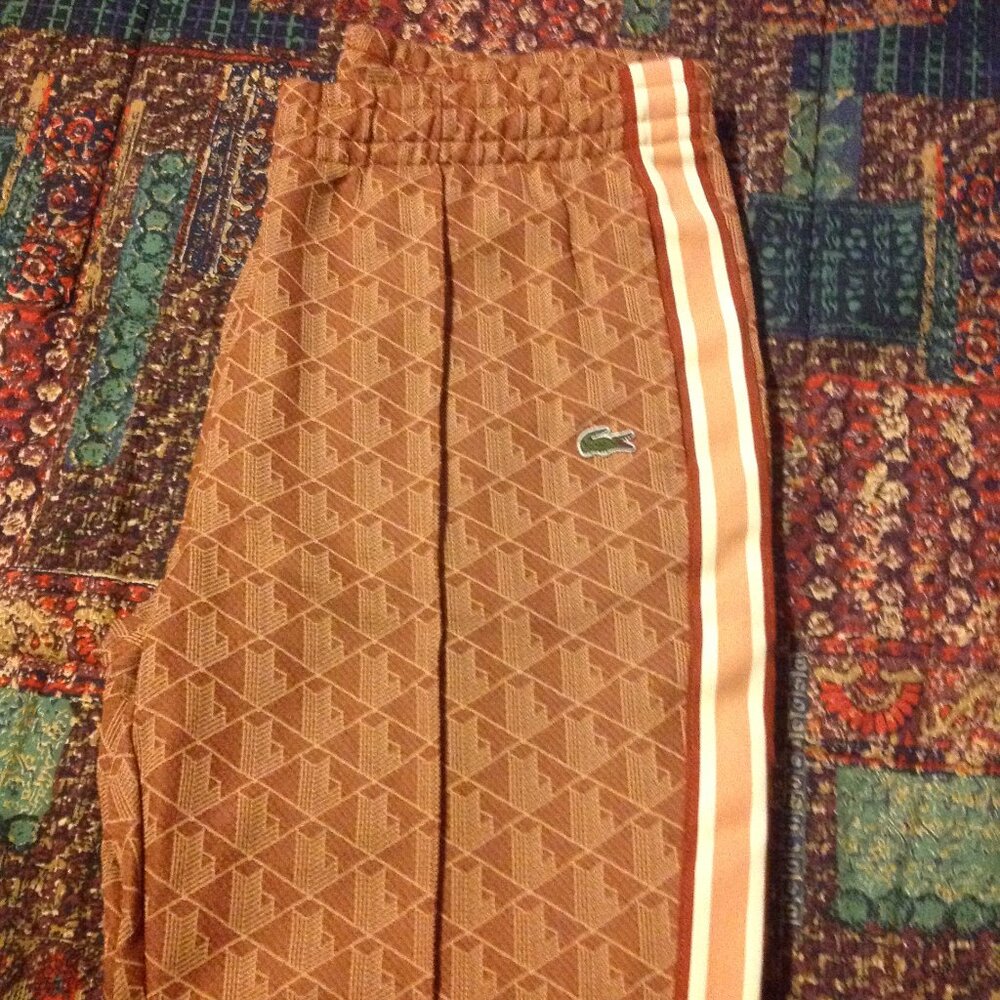 Lacoste Men's XL Monogram Jacquard Tracksuit Pants with Multicolor Accents - NWT
